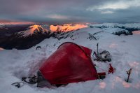 Setting up camp in the snow